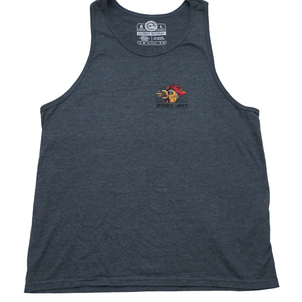 The Duck Company Men's L Kihei Maui Rooster Graphic Tank Top Activewear Gray